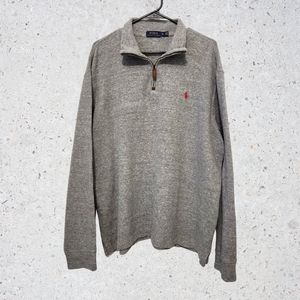 Ralph Lauren Quarter Zip Pullover Gray 100% Cotton Size XL